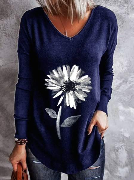 

Floral Casual Sweatshirt, Deep blue, Long sleeves