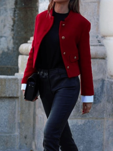 Winter Simple Regular Fit Stand Collar Work Formal Daily Outerwear, Red, Jackets