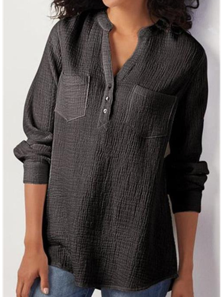 

Loosen Plain Cotton Shirts & Tops, Black, Blouses & Shirts