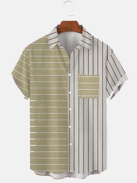 

Casual Striped Short Sleeve Shirts & Tops, As picture, Men's Floral shirt