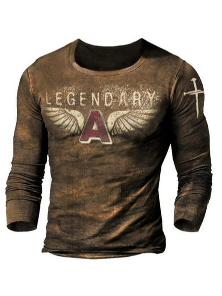 

Long Sleeve Cotton Crew Neck Shirts & Tops, Brown, T-shirt