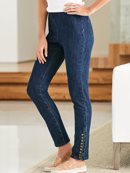 

Denim Plain Pants, Blue, Pants