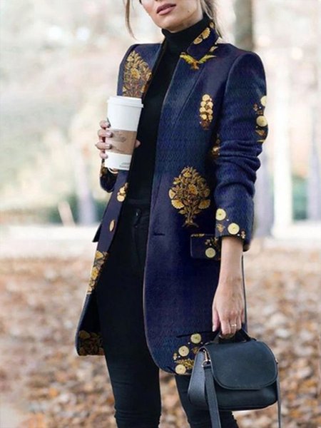 

Daily Casual Vintage Flat Collar Overcoat, Deep blue, Coats