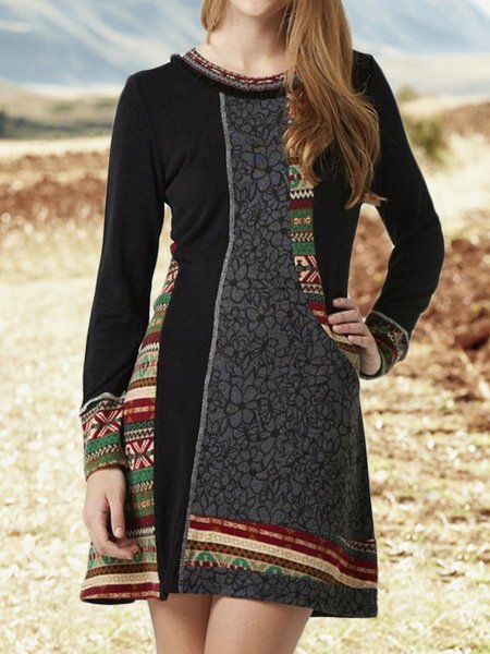 

Round Neck Loosen Dresses, Black, Mini Dresses