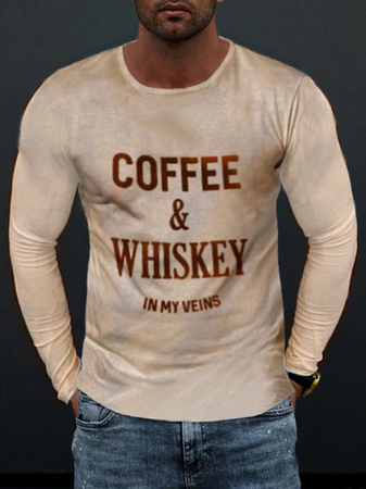 

Crew Neck Casual Cotton Shirts & Tops, Apricot, T-shirt