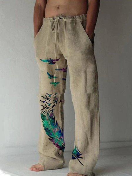 

Men's Holiday Pattern Casual Cotton And Linen Trousers, Khaki, Pants