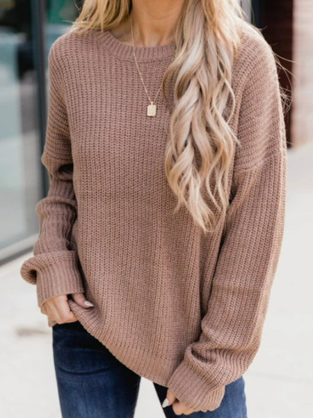

Long Sleeve Basic Plain Warm Loose Sweater, Camel, Sweaters