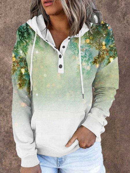 Loosen Plants Hooded Casual Sweatshirt, Green, Sweatshirts & Hoodies