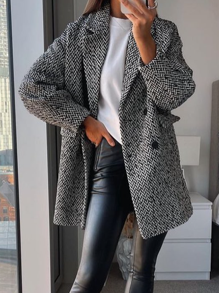 

Lapel Striped Long sleeve Regular fit Outerwear, Black, Coats