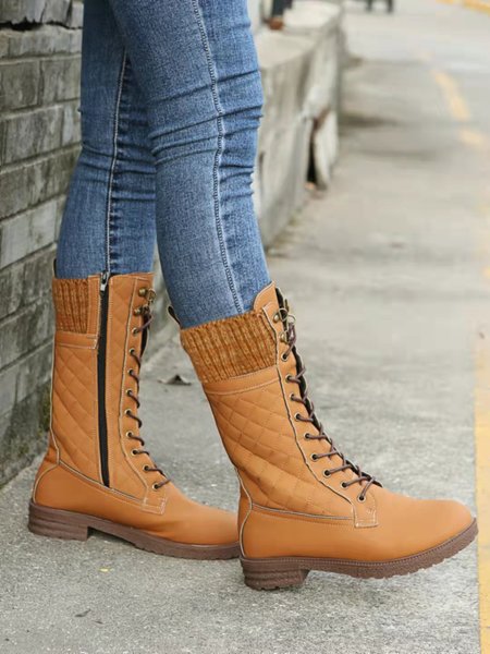 

Casual Stitching Embossed Martin Combat Boots, Brown, Boots