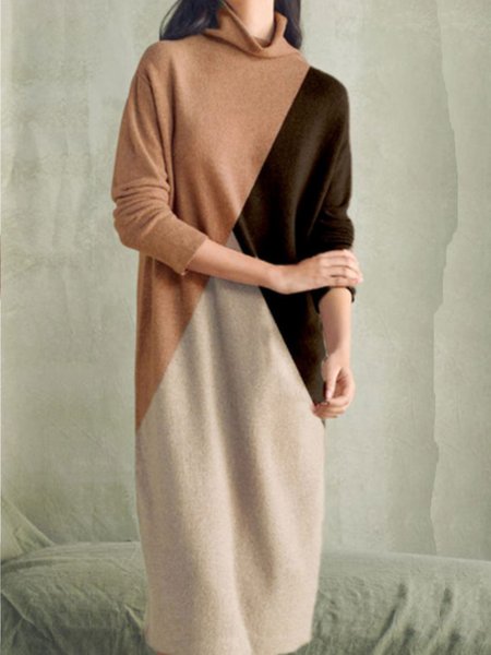 

Loosen Elegant Color Block Sweater Dress, As picture, Midi Dresses
