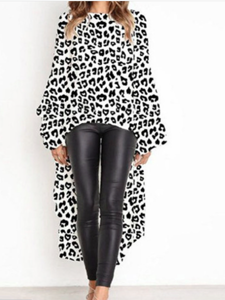 

Leopard Casual Long sleeve Top, White, Blouses and Shirts
