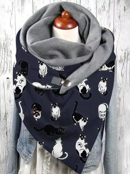 

Cotton Casual Cat Print Scarf, As picture, Scarfs