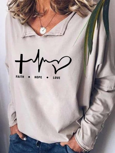 

V Neck Letter Shirts & Tops, As picture, T-Shirts