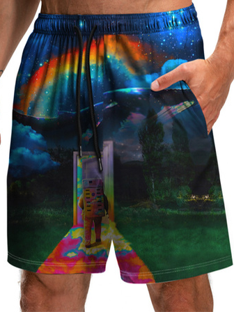

Cotton Blends Abstract Pants, Color1, Men's shorts