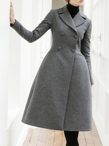 

Elegant Work Lapel Long Sleeve Outerwear, Gray, Coats