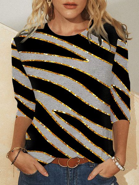 

Striped Loosen Casual Shirts & Tops, As picture, T-Shirts