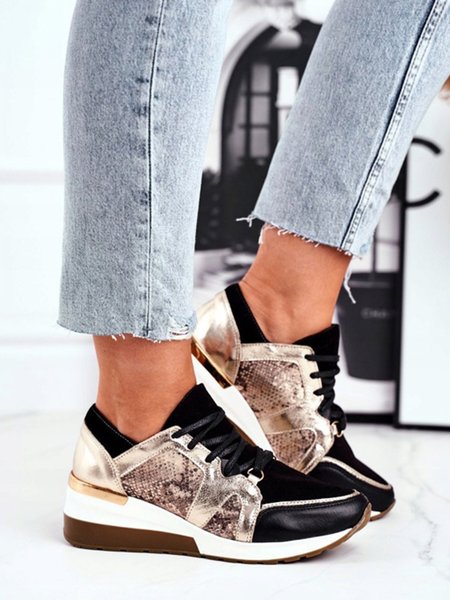

Casual Color Matching Lace Wedge Shoes, Golden, Athletic & Casual Shoes