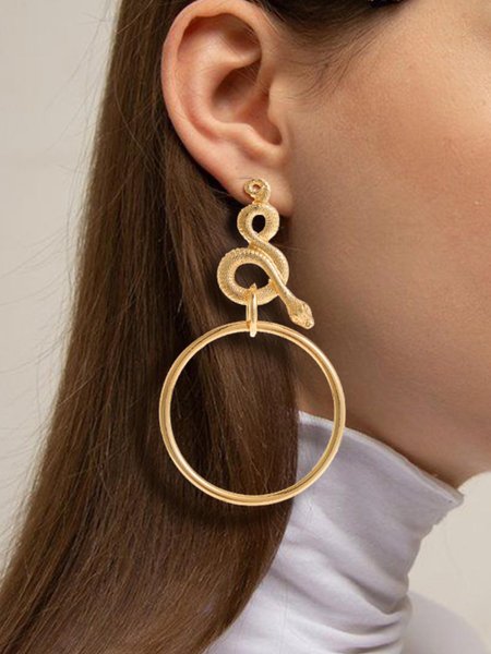 

Round Snake Geometric Earrings, Golden, Earrings