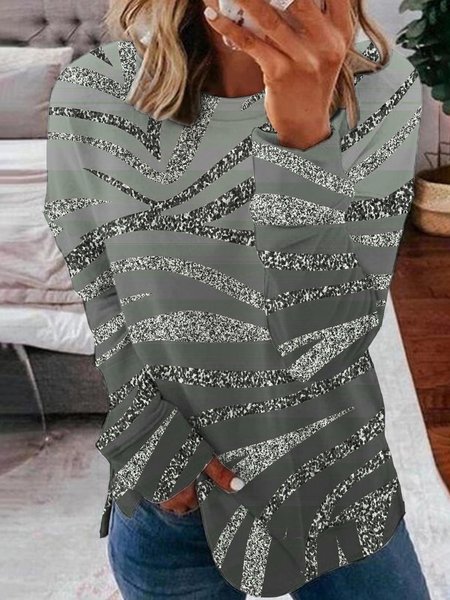 

Crew Neck Casual Loosen Shirts & Tops, As picture, Tops