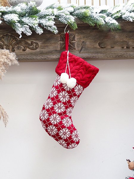 

Christmas Ornaments Knitted Christmas Stockings Yarn Socks Red and White Elk Gift Bag, Little flowersnow, Socks