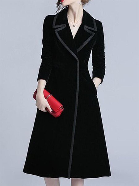 

Long Sleeve Plain Regular Fit Outerwear, Black, Coats