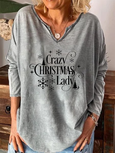 

Crazy Christmas Lady V Neck Loosen Shirts & Tops, Gray, Hoodies&Sweatshirts