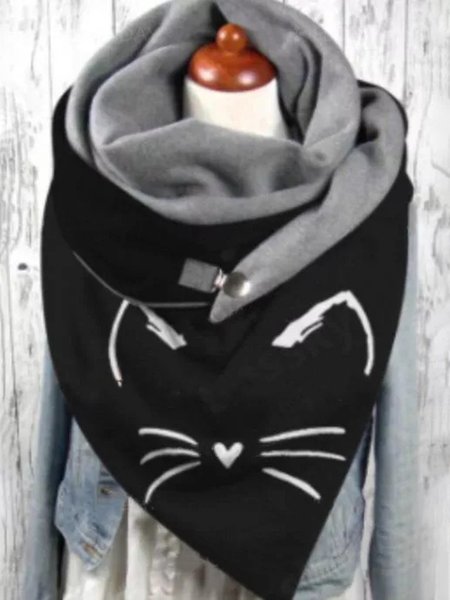 

Cotton Casual Cat Print Scarf, As picture, Scarfs