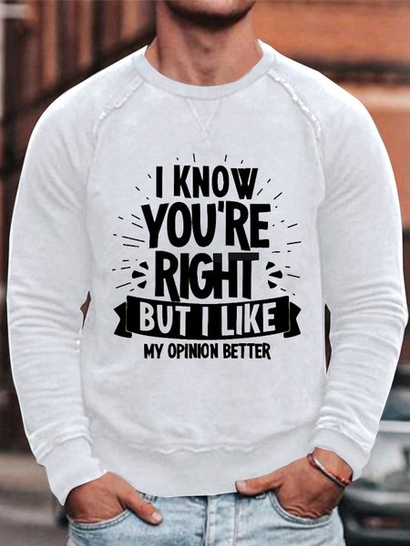

Funny text print round neck long-sleeved sweatshirt, White, Hoodies&Sweatshirts