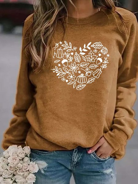 

Fall Heart Pumpkin Cotton Blends Casual Sweatshirt, Yellow, Hoodies&Sweatshirts