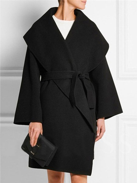

Long Sleeve Solid Lapel Casual Outerwear, Black, Coats