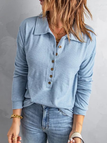 

Loosen Lapel Solid Shirt & Top, Blue, Shirts & Blouses