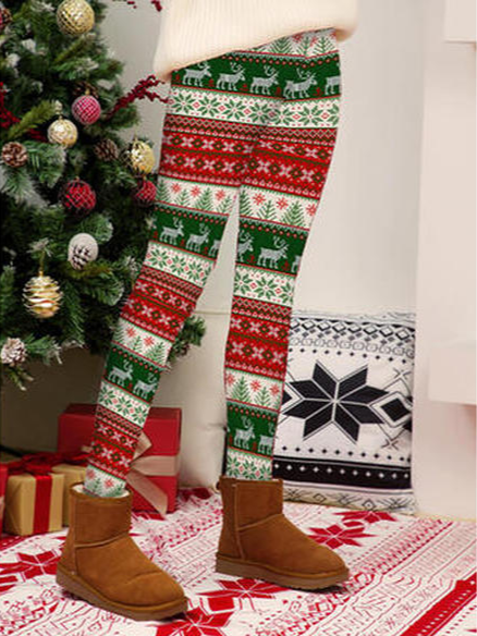 

Christmas Floral Cotton Blends Pants, Multicolor, Leggings