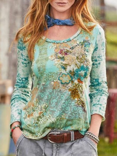 

Regular Fit Floral Crew Neck Shirts & Tops, Multicolor, T-Shirts