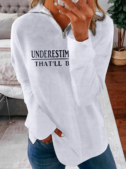 

Regular Fit V Neck Letter Zipper Sweatshirt, White, Sweatshirts & Hoodies
