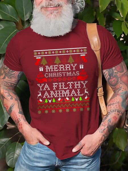 

Christmas Graphic Short Sleeve Casual T-Shirt, Red, T-shirt