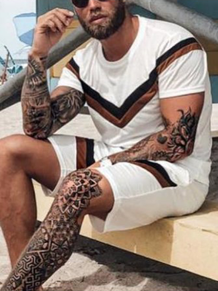 

Geometric Casual Suits, As picture, Men's sets