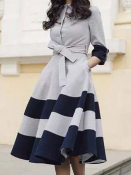 

Slim Fit Elegant Striped Color Block Dress, As picture, Midi Dresses