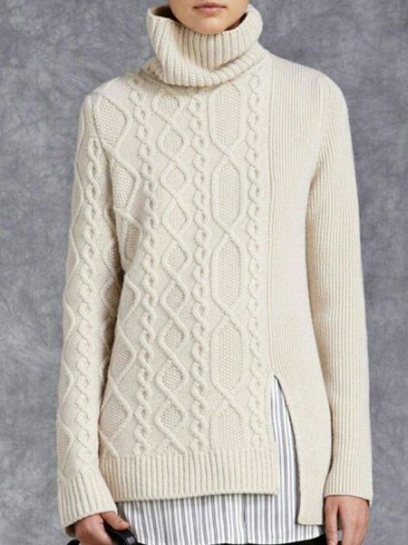 

Elegant Winter High Neck Sweater, White, Pullovers