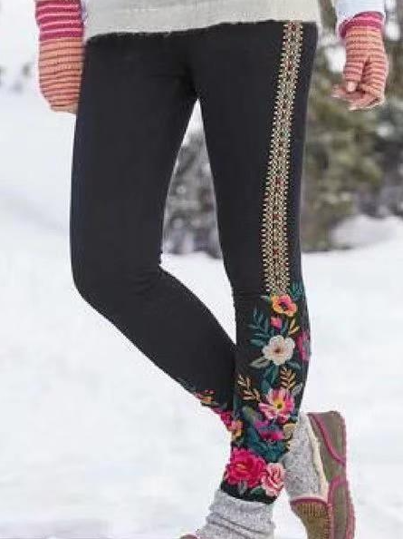 

Floral winter Regular Fit Pants, Black, Leggings