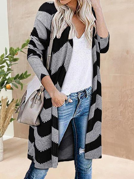 

Casual Geometric Printed Long Sleeve Outerwear, Gray, Outerwear