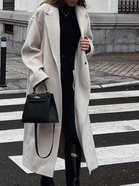 

Lapel Solid Regular Fit Long sleeve Outerwear, Light gray, Coats