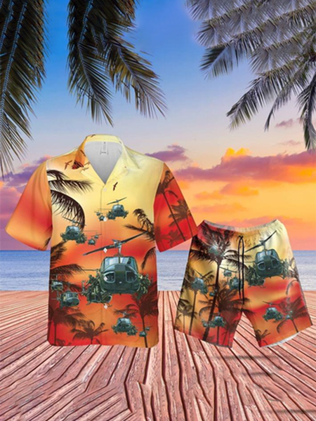 

Vacation Short Sleeve Lapel Suits, As picture, Men's sets