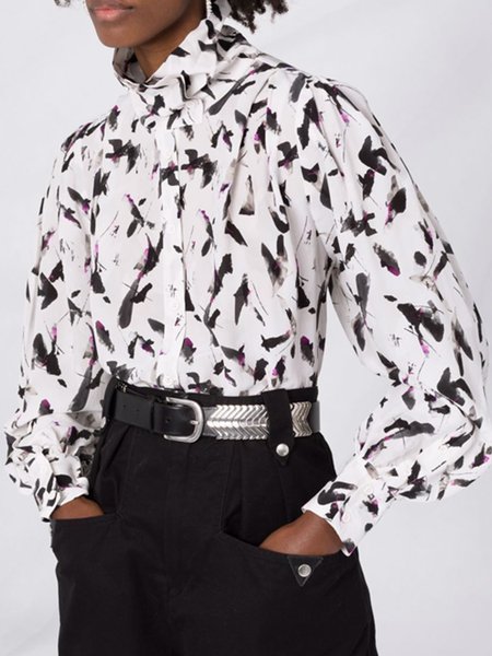 

Simple Elegant Regular Fit Shirt Collar Vintage Shirt, White, Blouses and Shirts