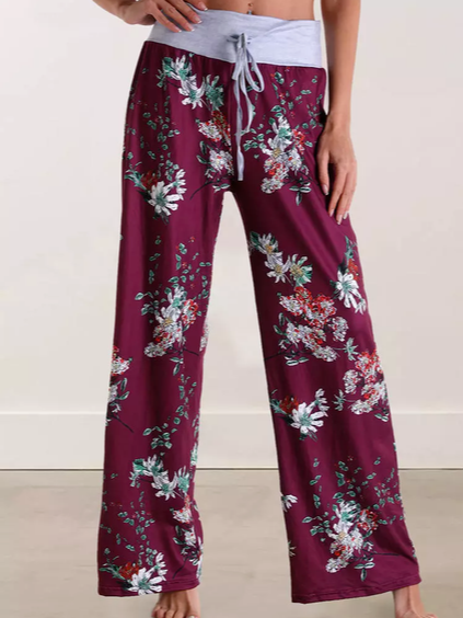 

Floral Cotton Blends Pants, Multicolor, Pants