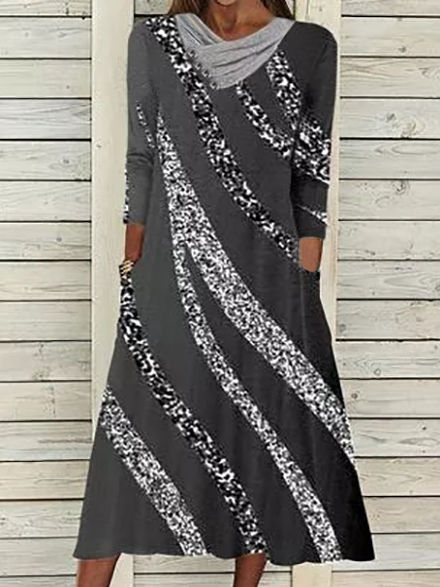 

Cowl Neck Casual Striped Dresses, Deep gray, Tie dye dress