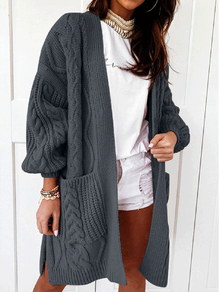 

Casuale Cotone Scollo a V Spalla Nuda Giubbotto, Grigio scuro, Cardigans