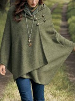 

Vintage Irregular Cloak Hooded Outerwear, Army green, Outerwear
