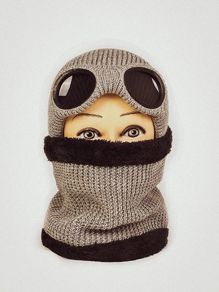 

Outdoor Knitted And Velvet Glasses Windproof And Warm Knitted Hat, Gray, Women Hats