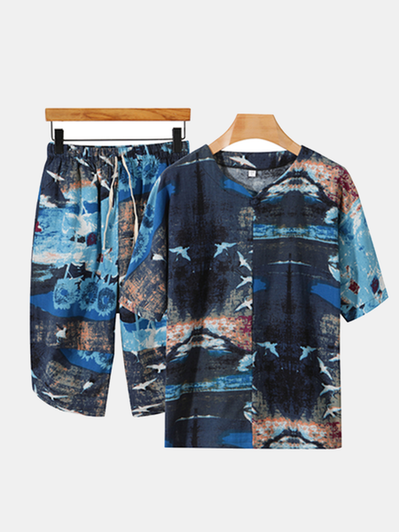 

Leaves Short Sleeve Vintage Two Piece Sets, Men's sets